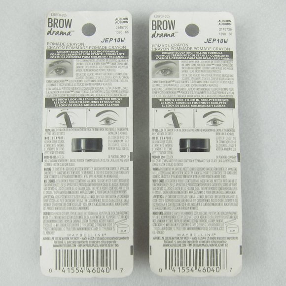 Maybelline Brow Drama Pomade Crayons Auburn #265 Set of 2 NEW IN PACKAGE - Picture 3 of 9